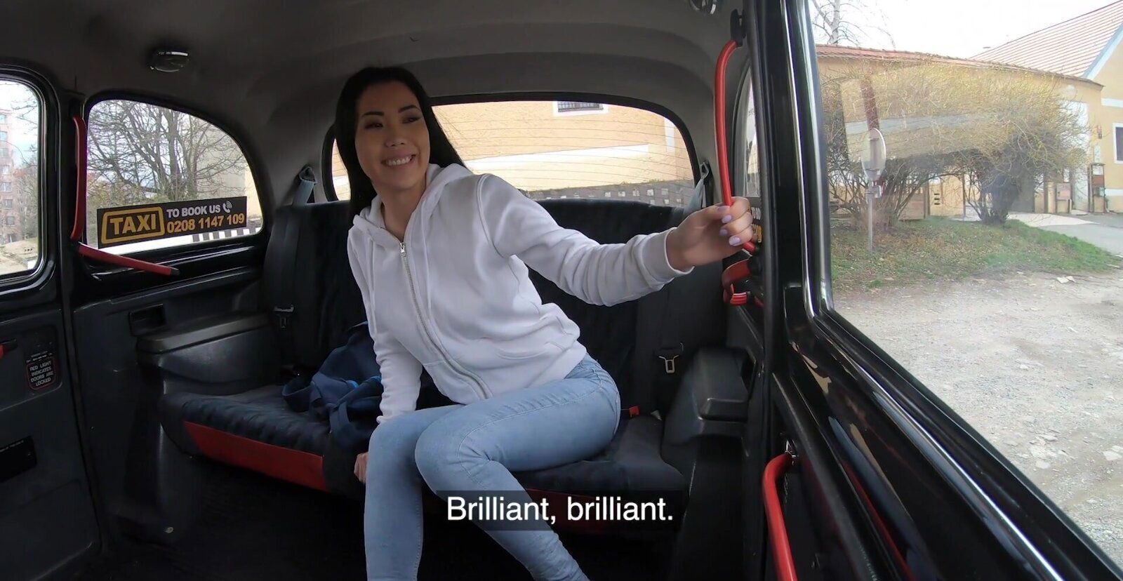 Shaved Alina Crystall moans while riding taxi driver