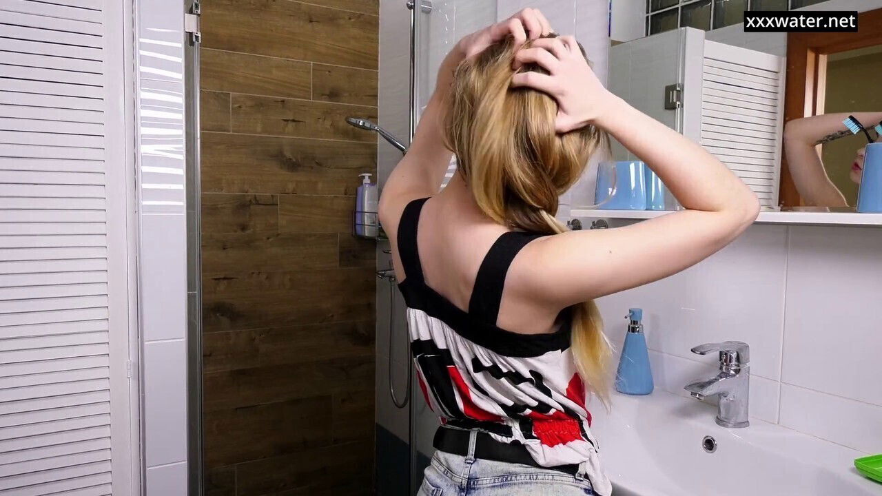 Busty stunner Irka Davalka masturbates climaxes bathroom