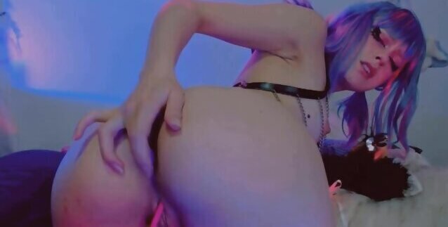 Petite Blue Haired E-girl with Cute ears Butt Plug