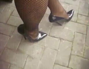 Black High Heels Pumps with Netstockings 17cm Heel