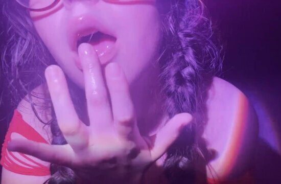 makeup, Glasses, Messy Pigtails tease with lingerie pierced