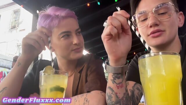 Colored hair pussylicked inked queer home