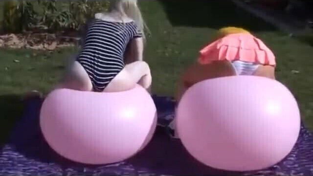 beautiful blondes riding balloons
