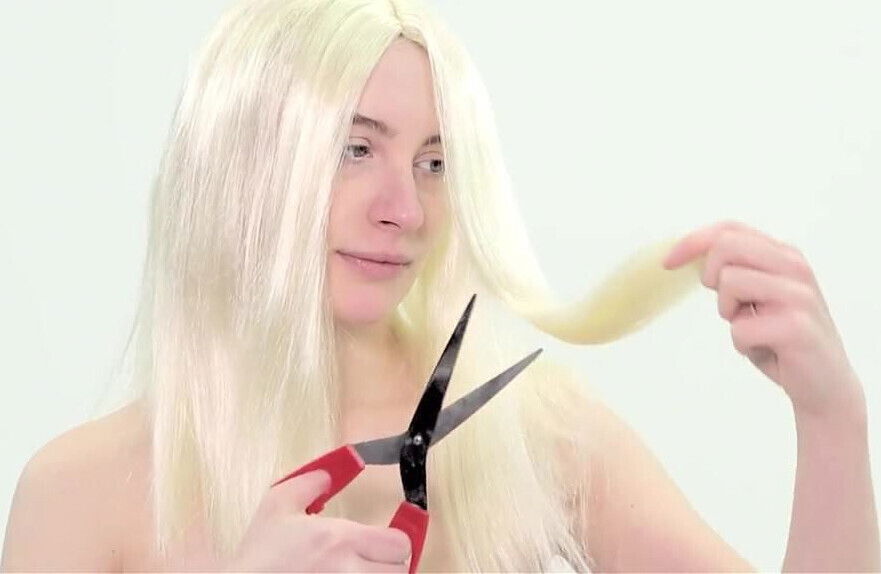 Submissive bitch gets her hair chopped off 