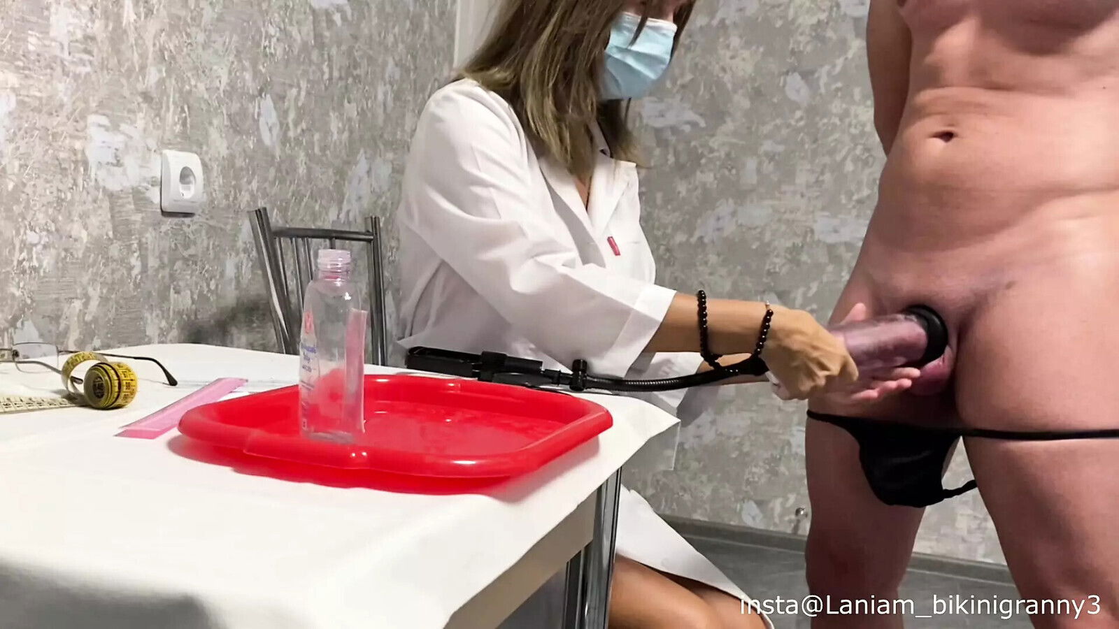 Mature cougar doctor vacuum medical examination semen analysis