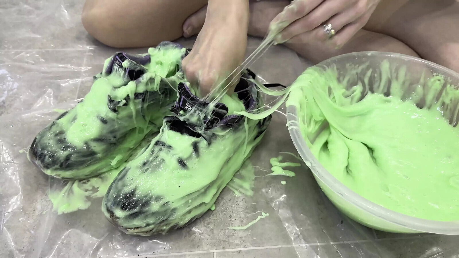 Trashing sneakers (trainers) with super sticky slime