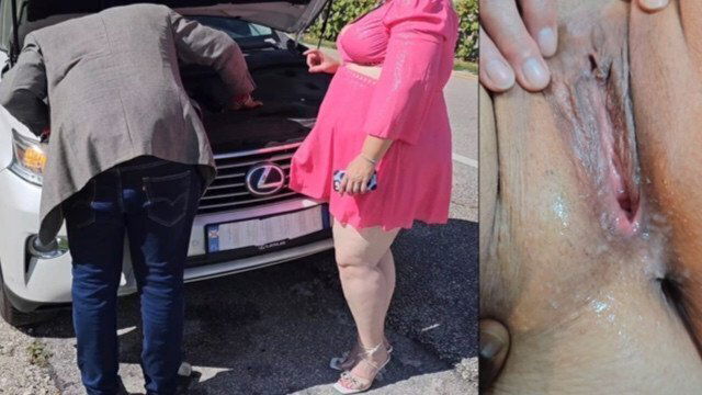 Mechanic stopped give assistance with broken down car, ended filling pussy with