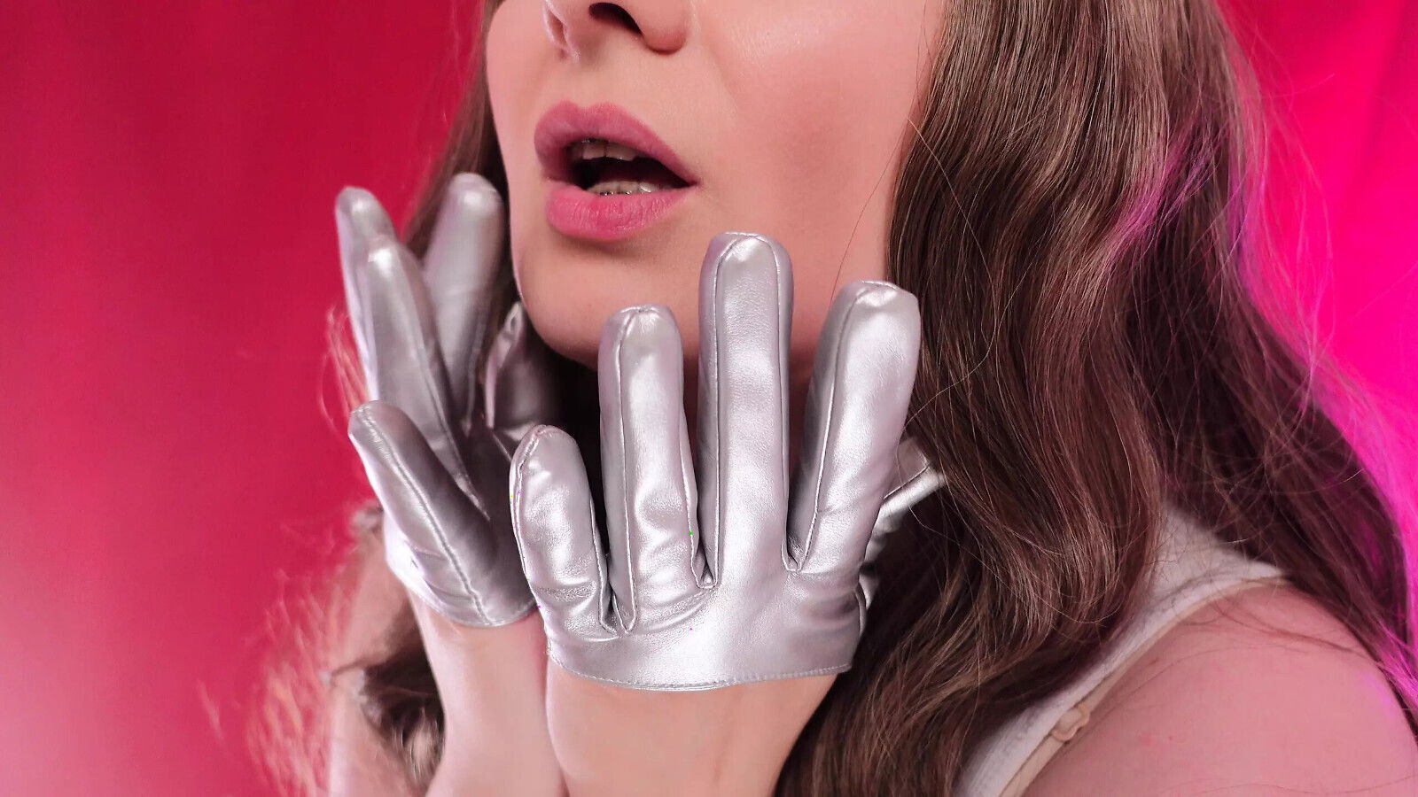 ASMR: silver fetish gloves Grander