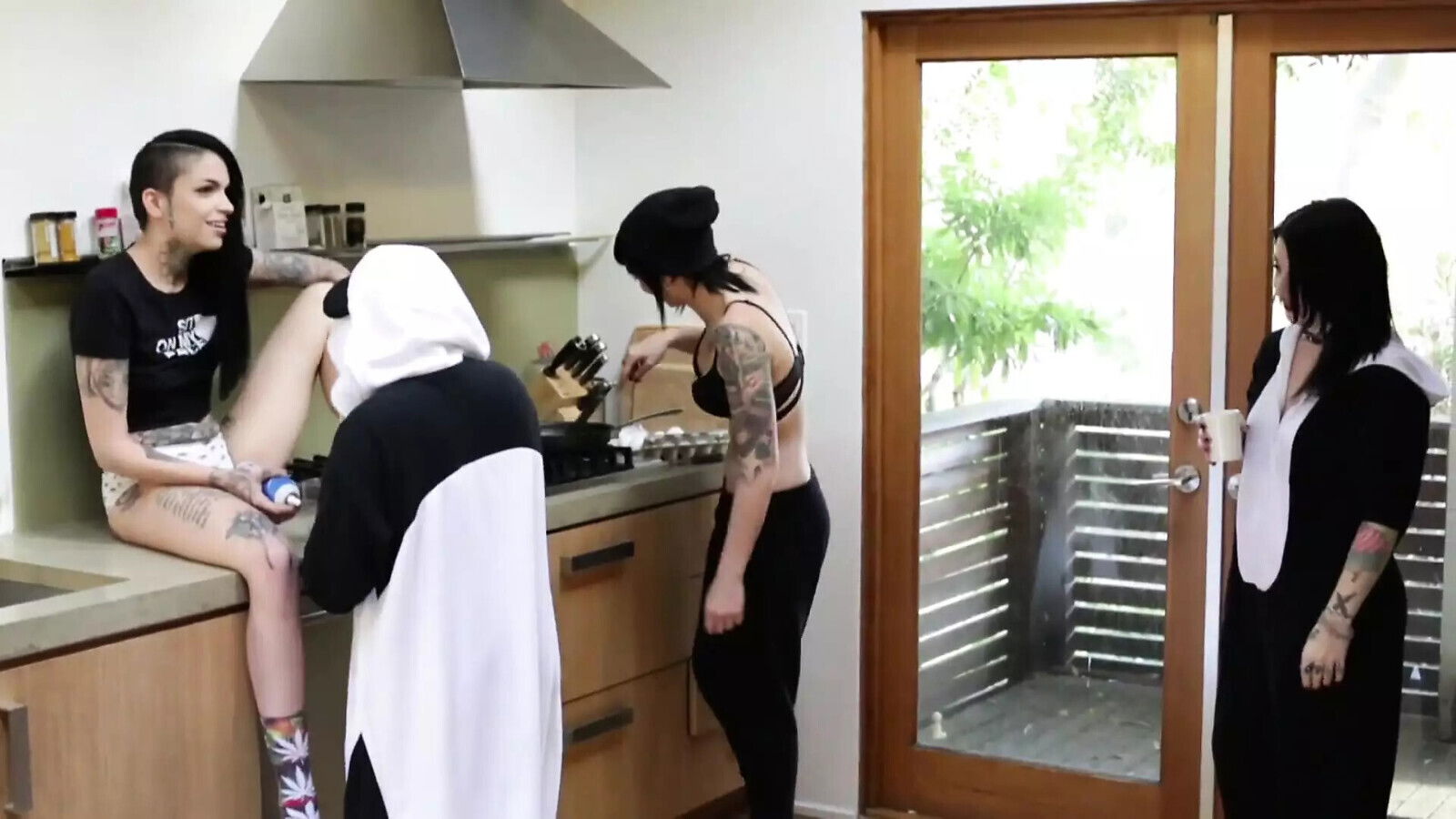 Tattoo lesbians threesome