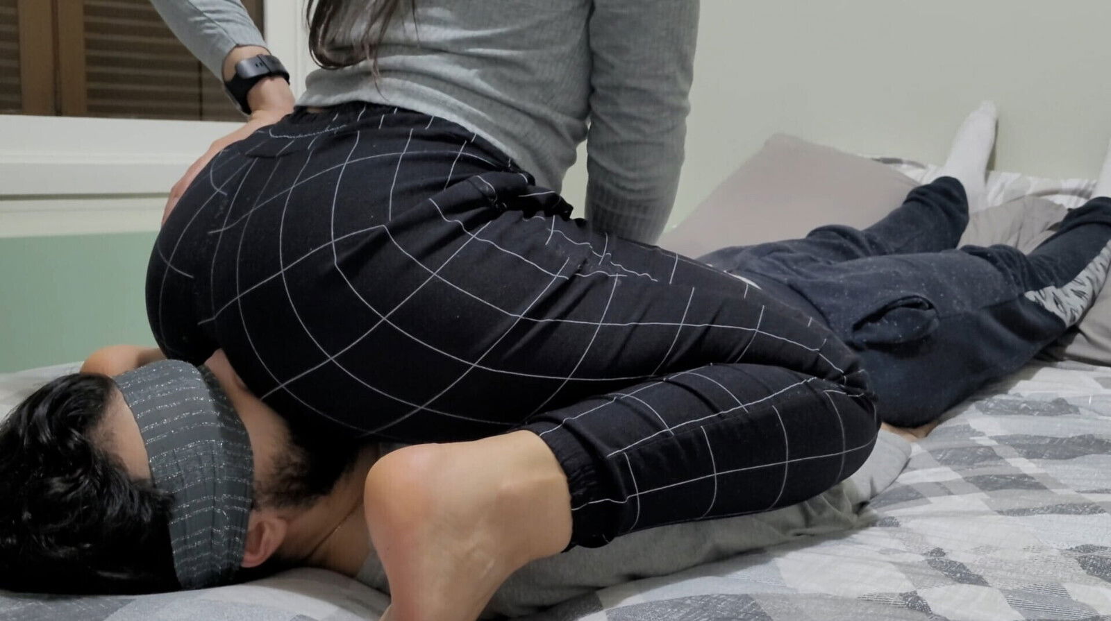 Giving handjob while fart face