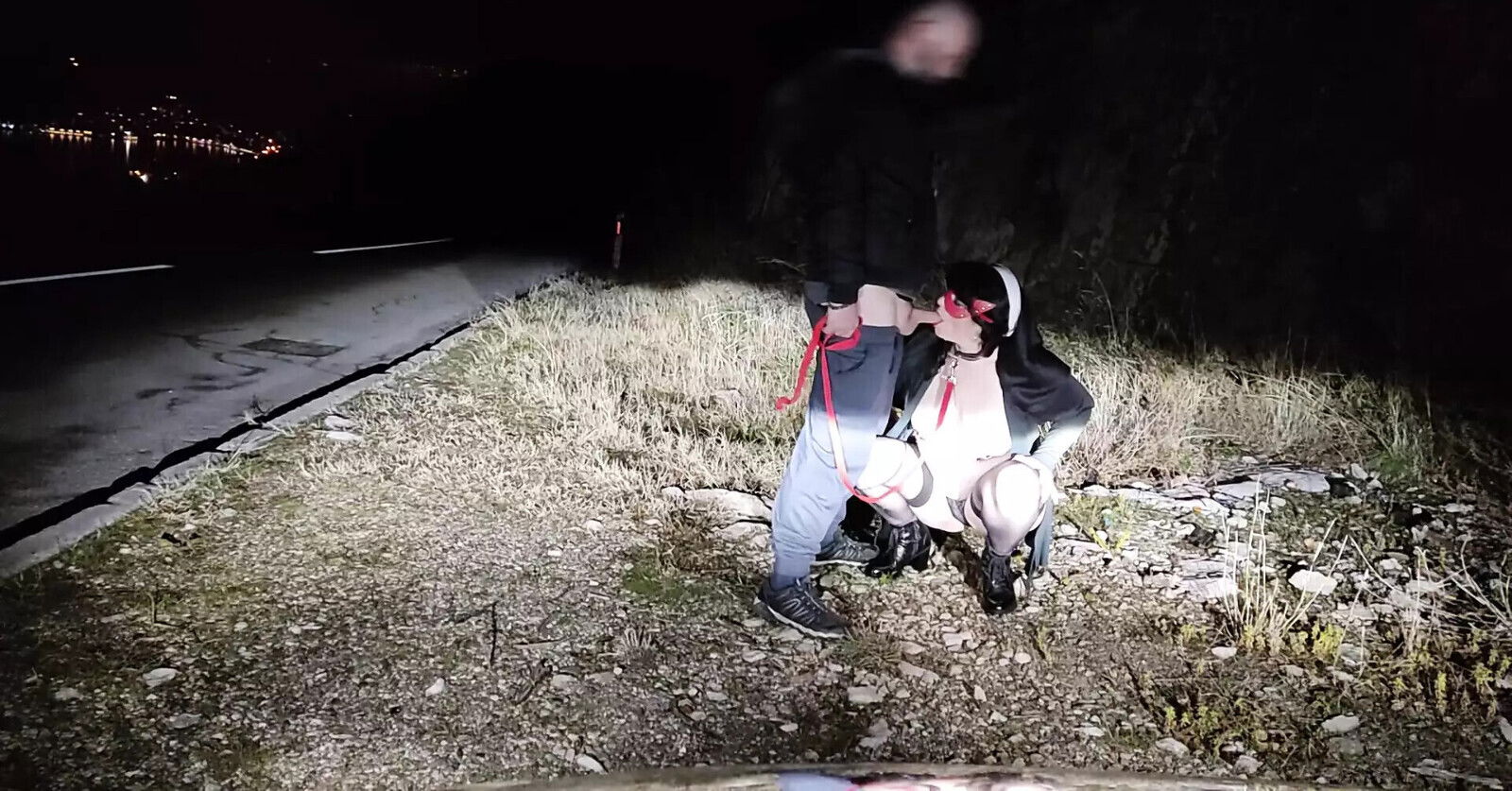 cosplay leash receives face public road