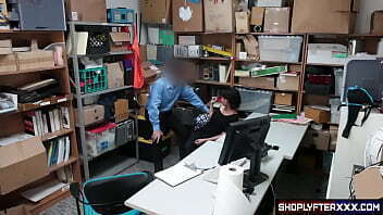 Brunette thief opts strip naked security guard pound pussy with until cums.