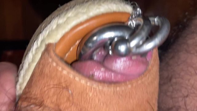Masturbating with different shoes with pierced chained lock