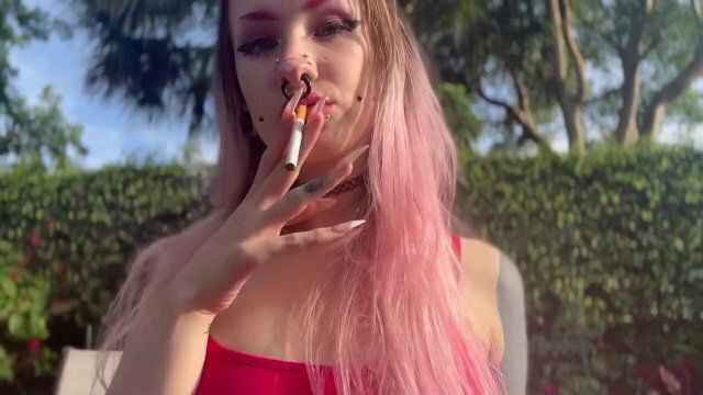 Pink Haired Tattooed Teen Uses Ashtray Gentle Femdom