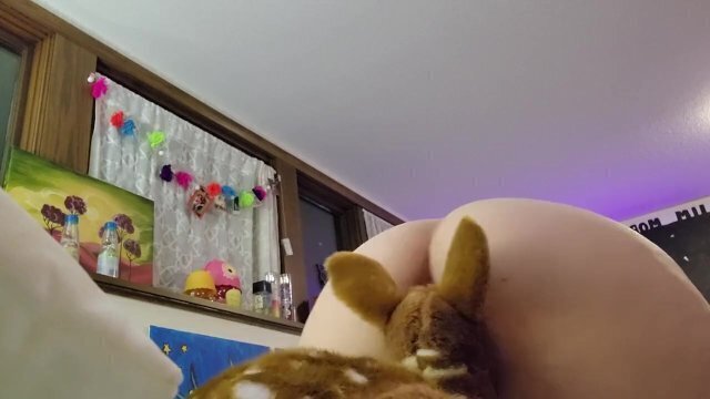 cute pudgy babygirl letting plush deer soak sexy scents wetness