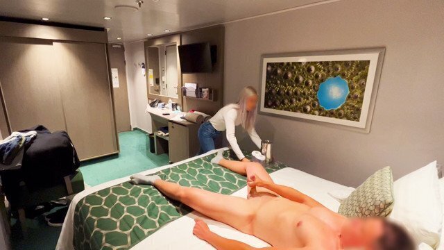 girl hotel reception brings soda helps finish cumming