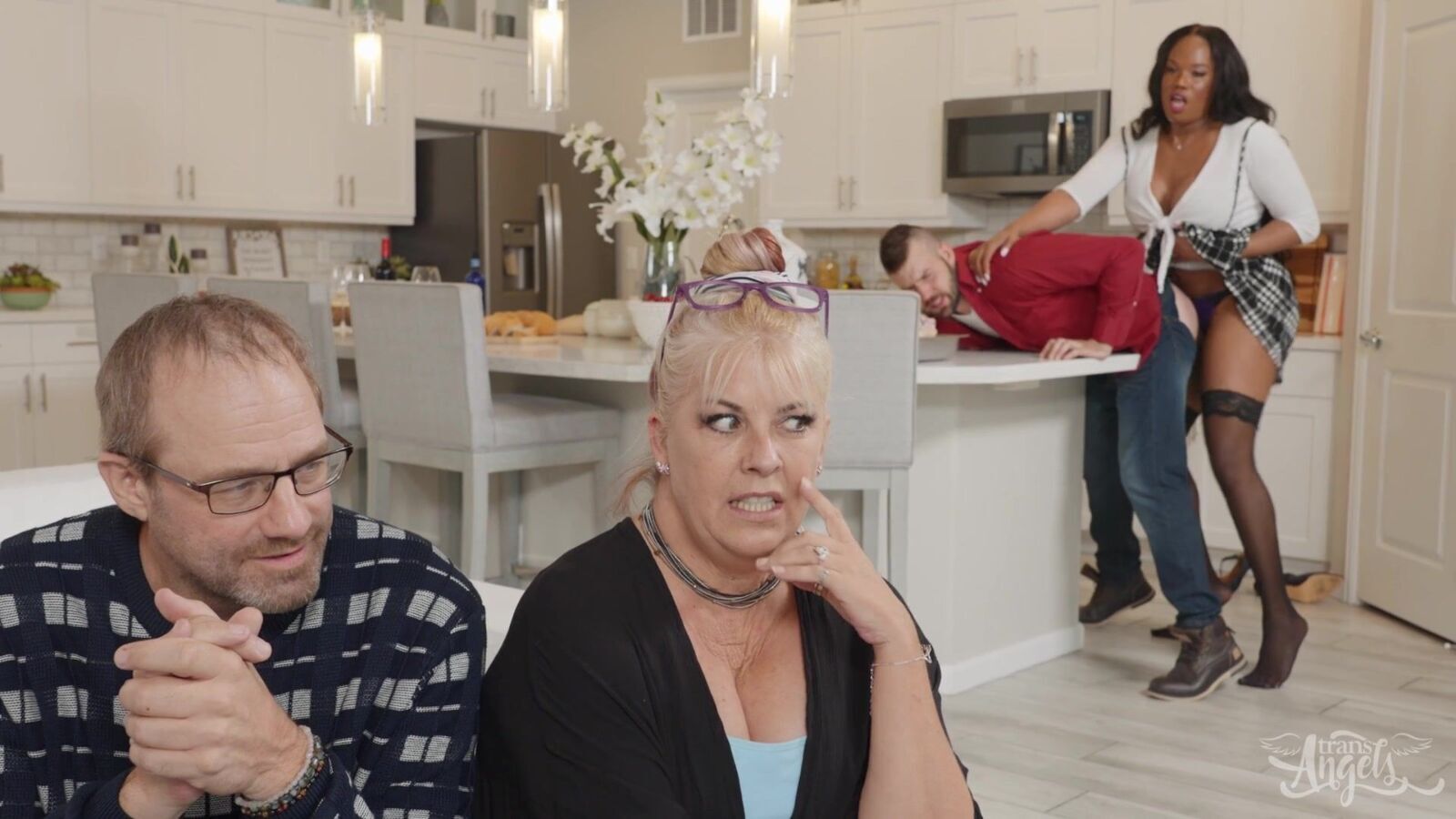 Interracial reality with ebony shemale Thanksgiving Fuckfeast busty black tranny Jexxxica Blake