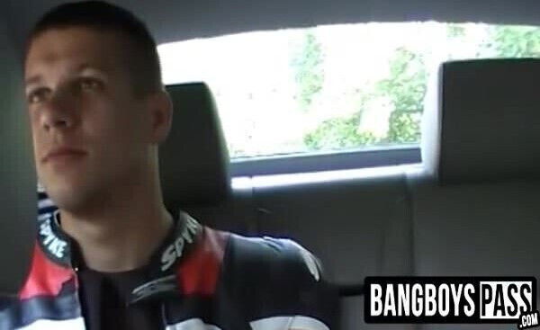 Cute biker gets banged in a car lift