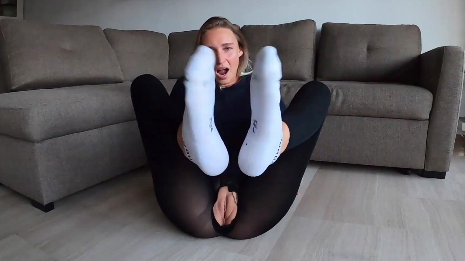 Clothed Female Naked Male with MILF crotchless pantyhose