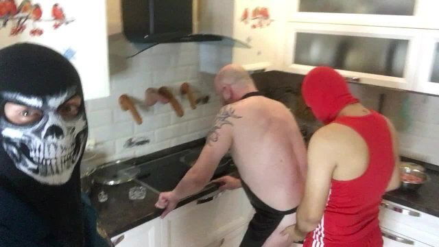 Hard group fucking BAREBACK with young males in Adidas in the kitchen while cooking