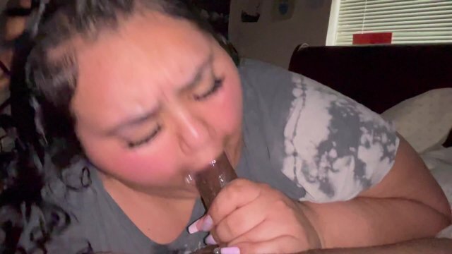 Latina Gives Sloppy Blowjob With Gagging Finish!! Post Orgasm Suck