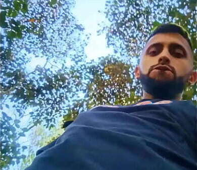 uncut latino jerking outdoors woods eating tasty careful caught. What find like this?