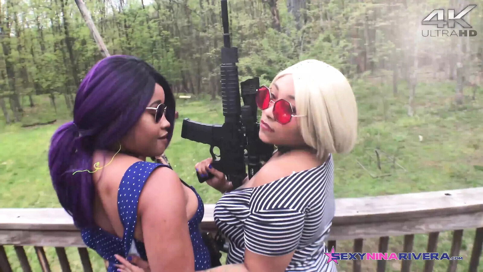 Layla dominates Rivera pussy backyard with strapon