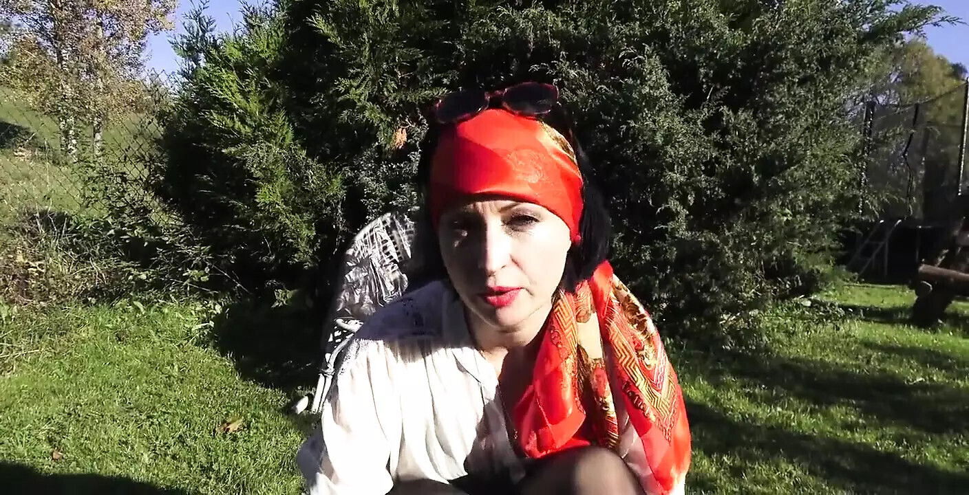 Last warm days 2021. Indian summer. Wanilianna with shaved cunt, dildoed, stockinged extremely horny