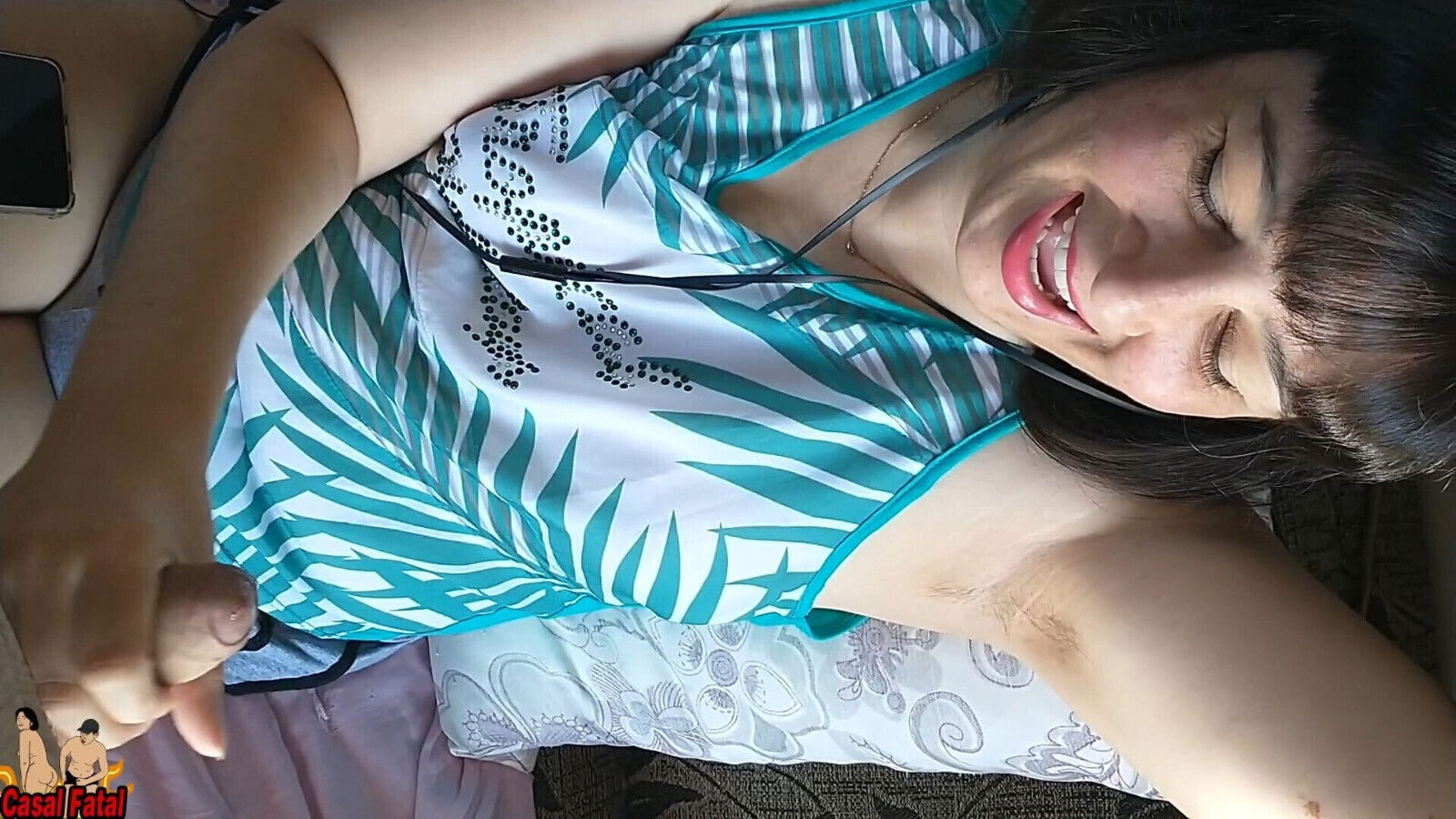 wife handjob dick while teasing with feet hairy armpits