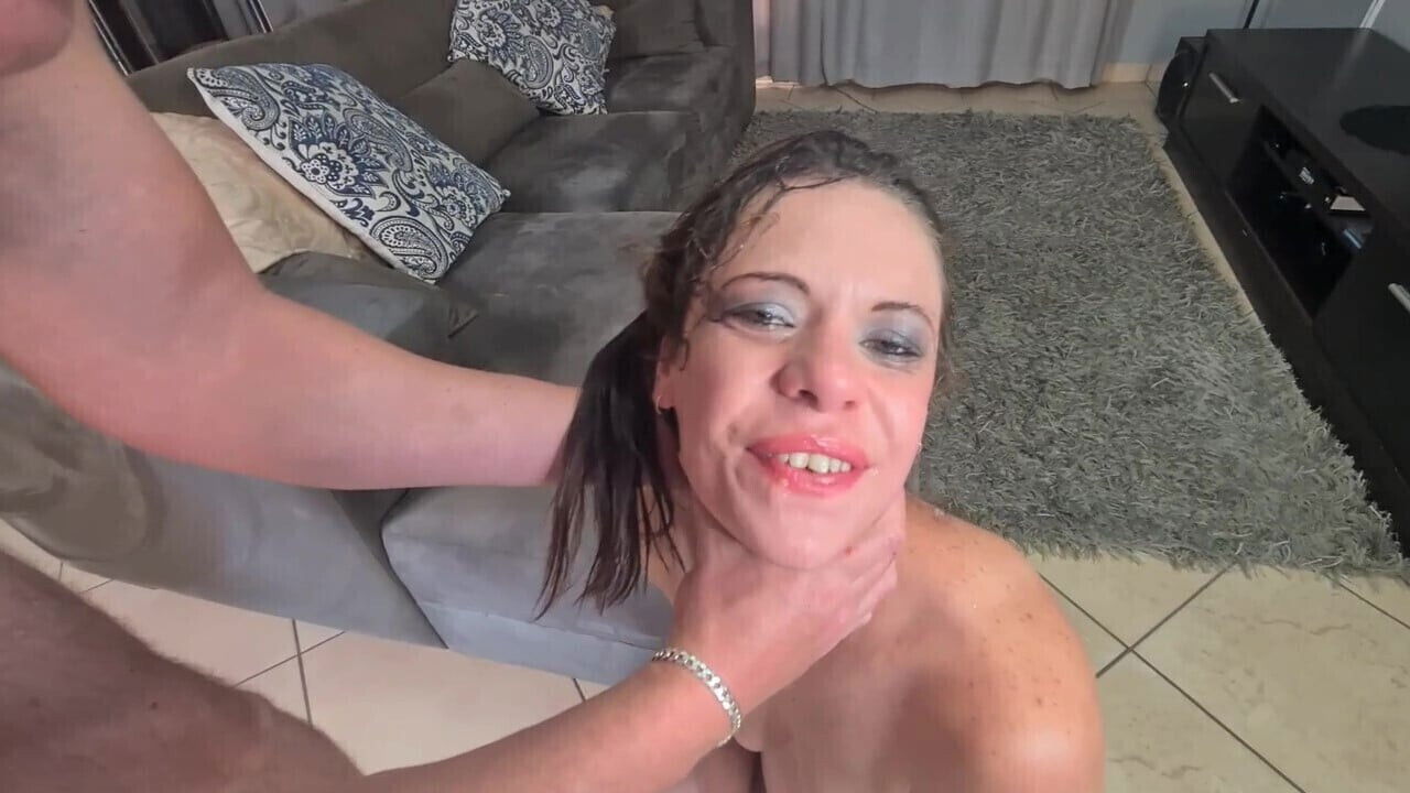 Rough face fucking petite pigtailed slut, face slapping, humiliation