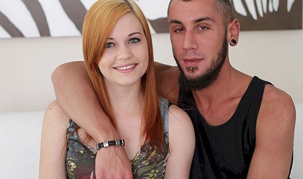 Slutty tattooed redhead rubs boobs gets turned