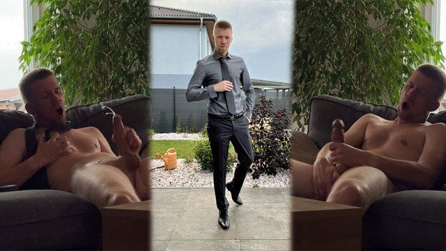 Suit Suit down jerking with final shaking orgasm cumshot