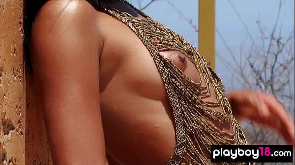 Glamorous latina muse Katherinne Sofia stripping taking shower outdoor