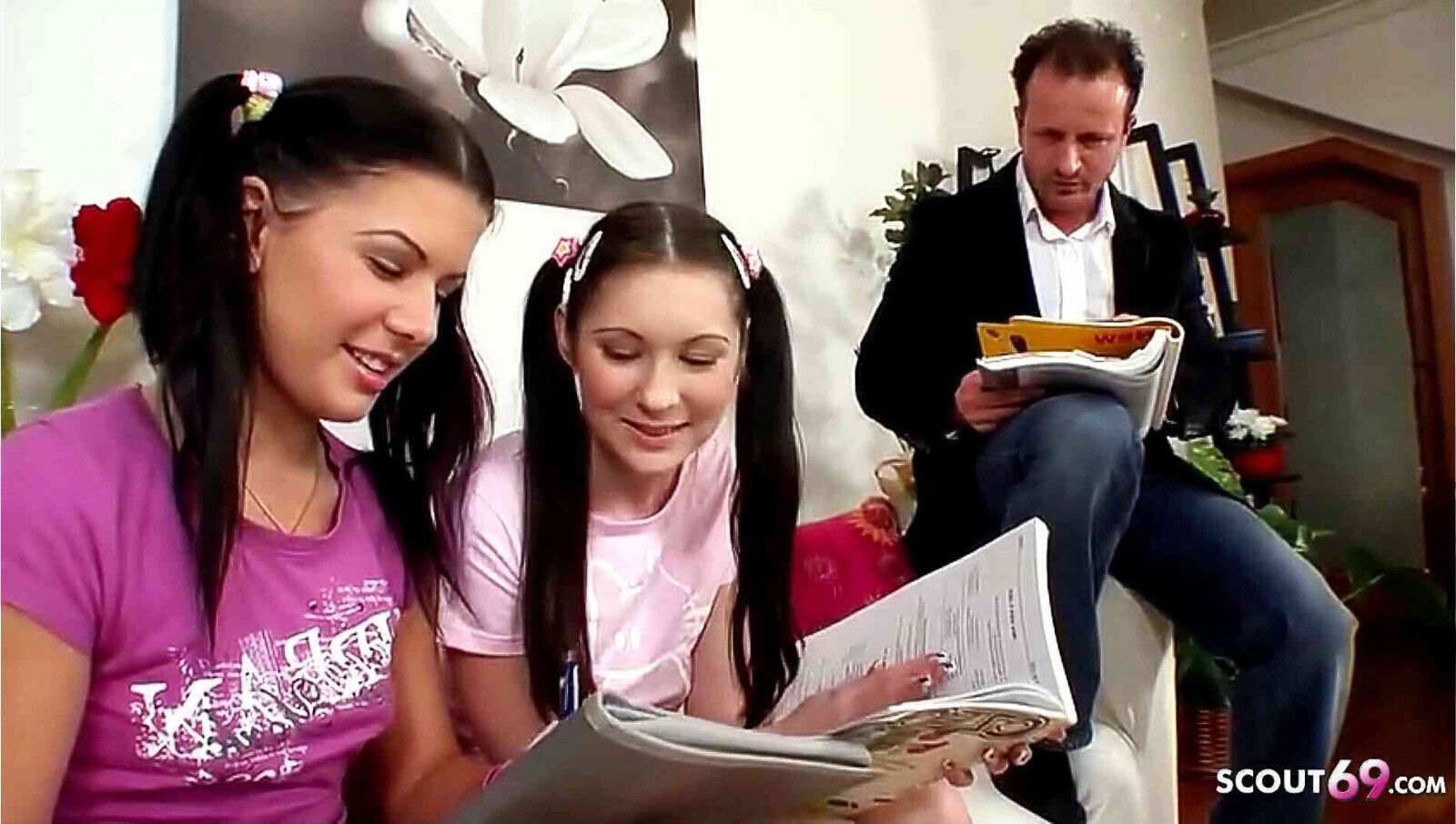 Petite Step Sisters little Assholes Fucked Teacher 3Some