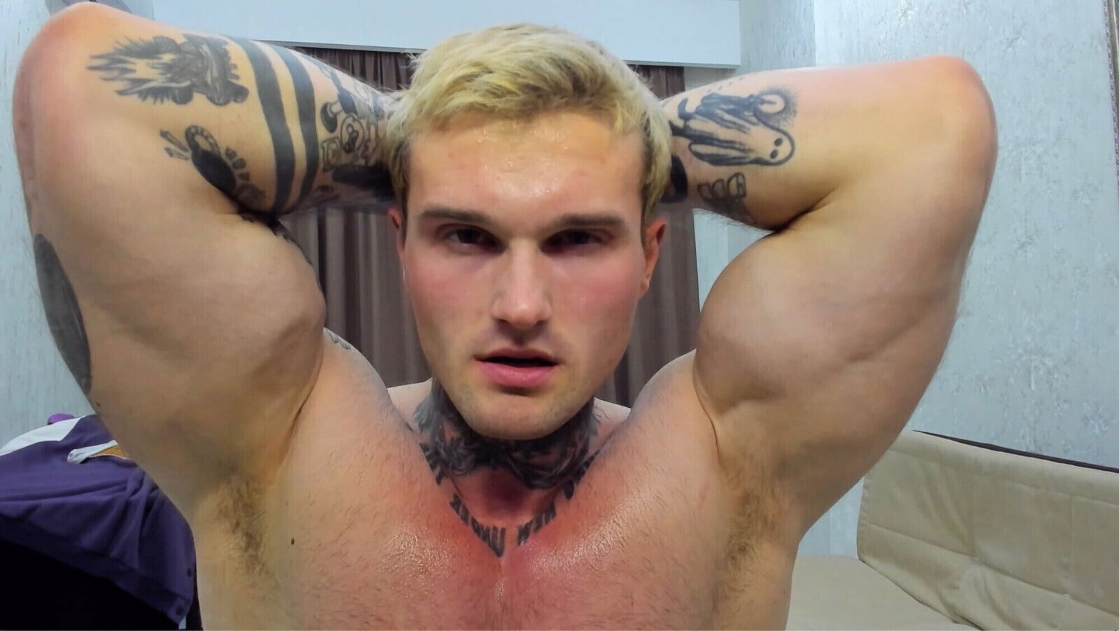 Muscular Tatted Jock Flexing Naked