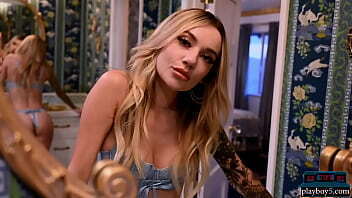 Teen blonde Junipr Keiko gives a hot striptease for Playboy showing all