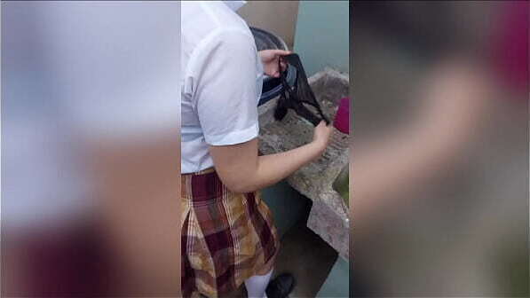Teen student washing panties surprised stepfather when home, real homemade.
