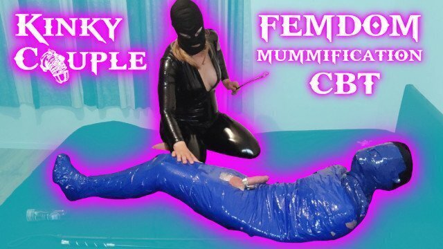 Femdom Goddess whips balls mummified slave