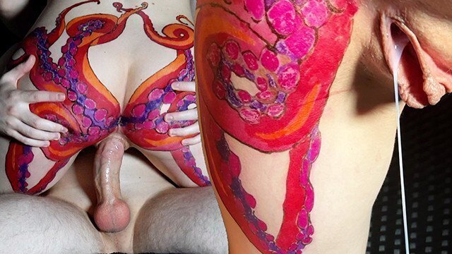 Horny stepsister with octopus tattoo butt sucks dick gets huge load pussy