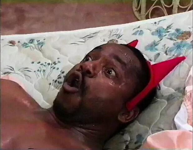 Black dressed naughty devil takes hardcore pounding from