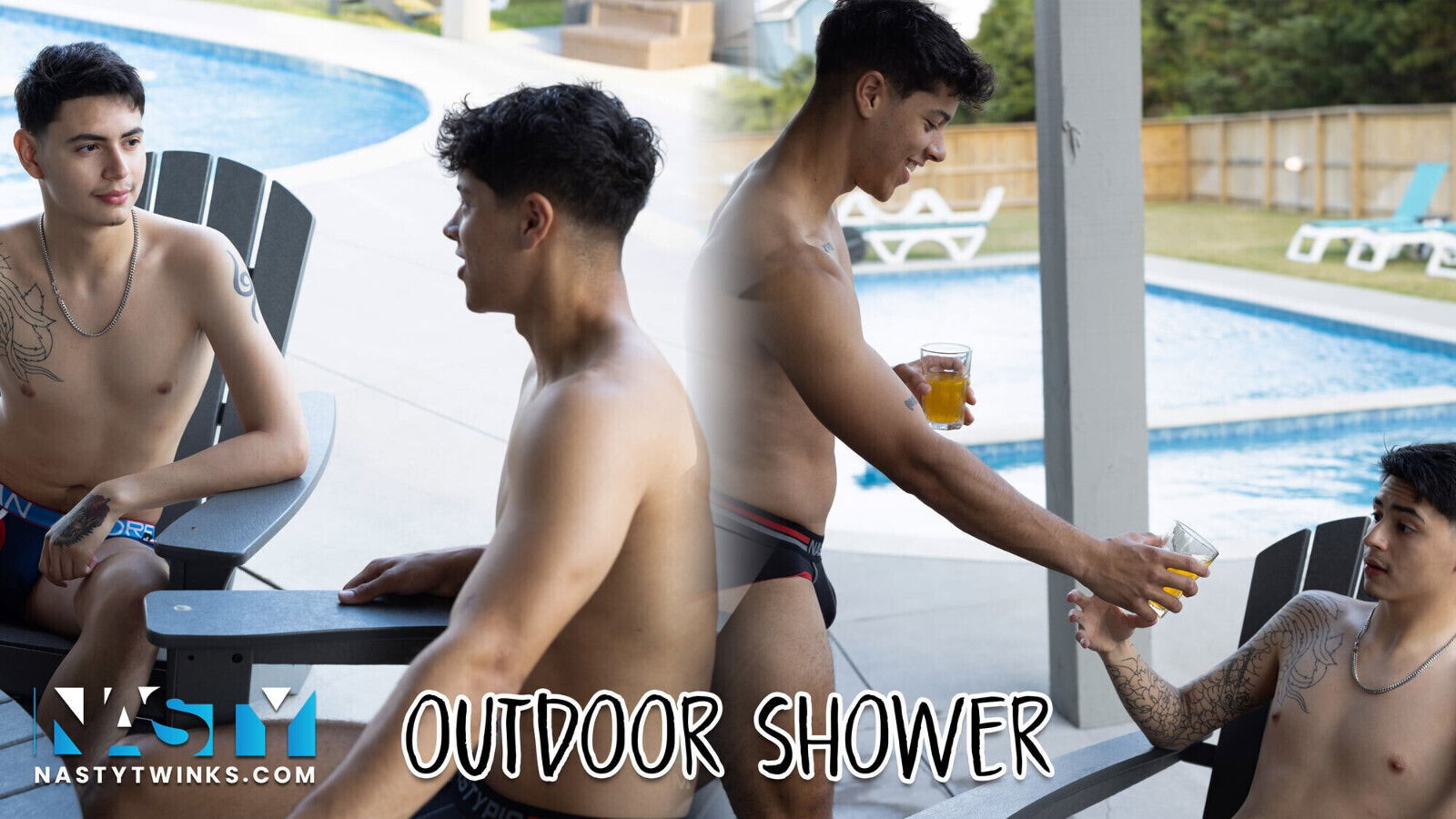 NastyTwinks Outdoor Shower Angelo takes shower outside when Jordan Haze Checks Ensues