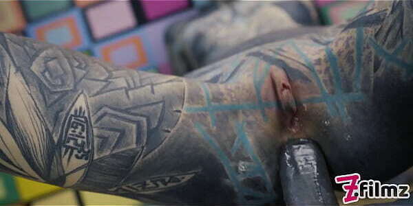 Tattoo couple HARD fuck, gapes, sloppy creampie, female orgasm