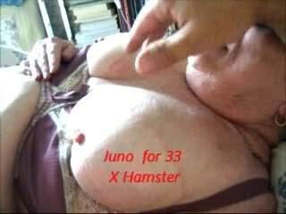 Playing with granny's big tits