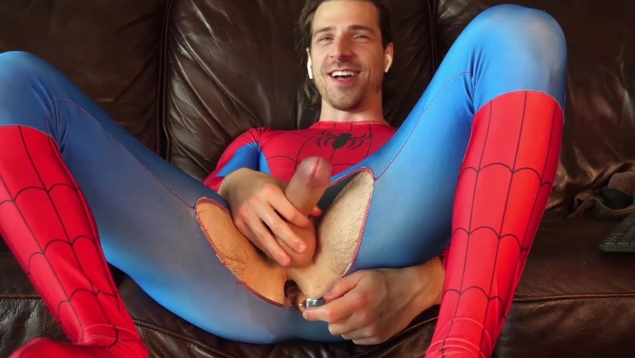 Peter Parker Spidey Gets Pleasured With Glass While Jerking Thick Uncut