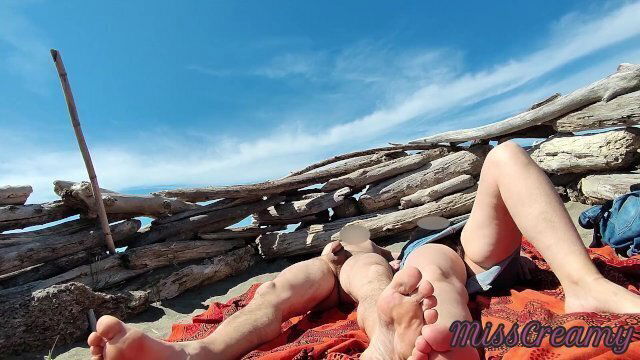 Voyeur watching while wife masturbating cumshot nudist beach public