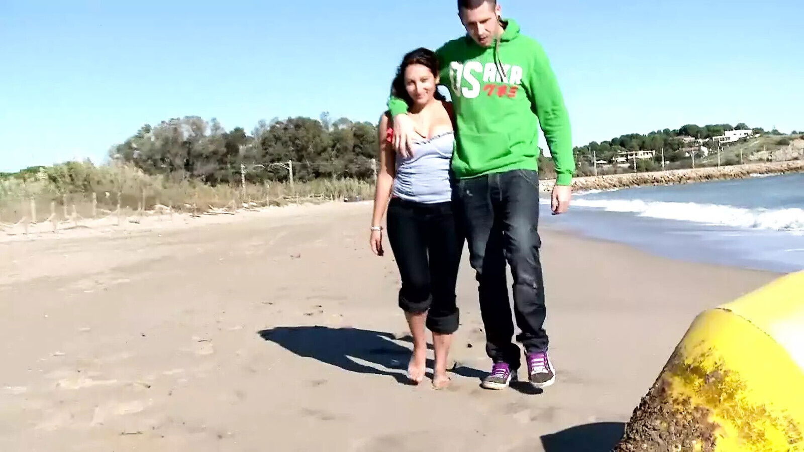 German girl getting holes stretched public beach