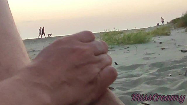 Extreme front strangers French teacher amateur handjob public beach with cumshot