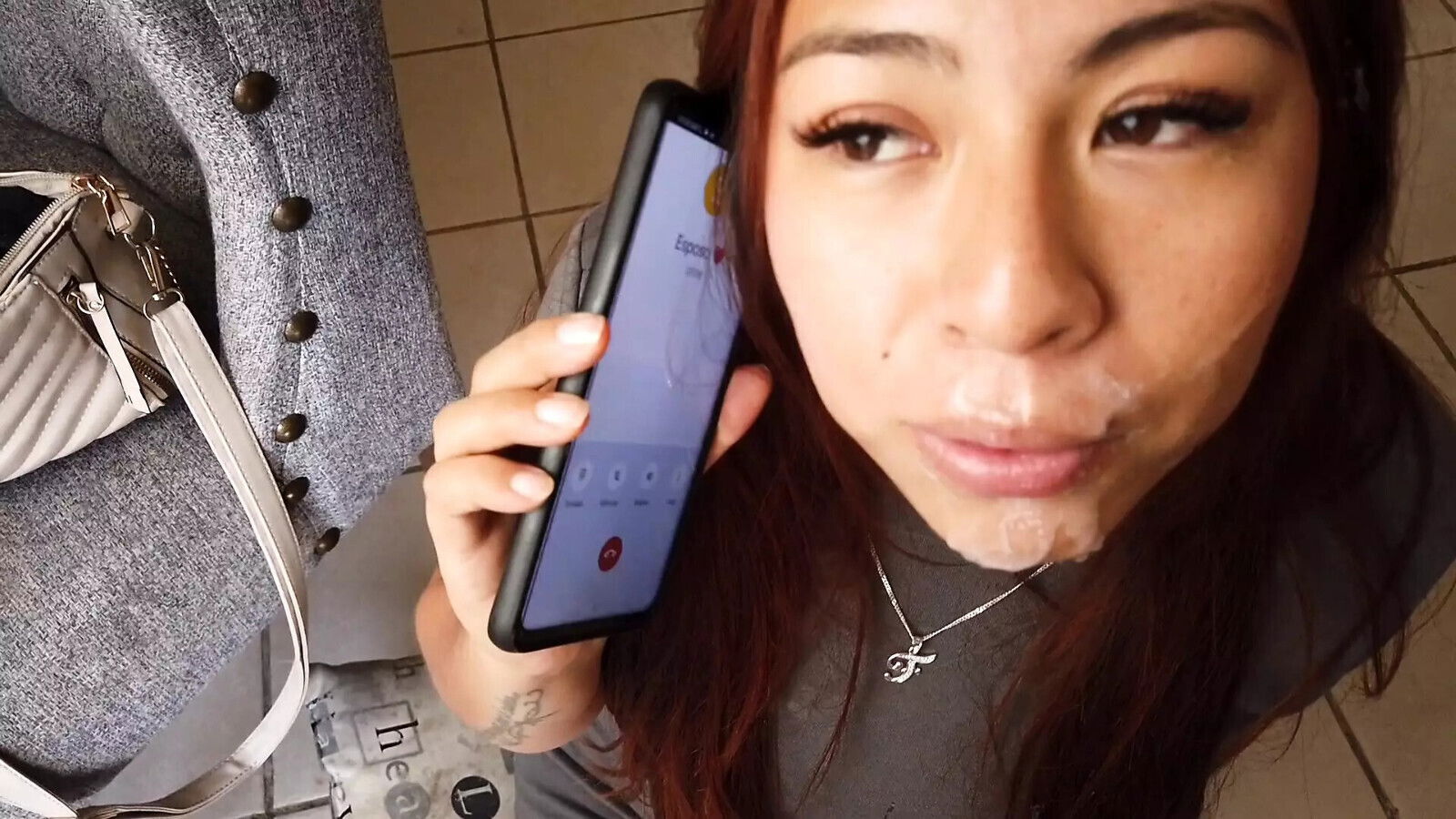 sucks while talking husband phone