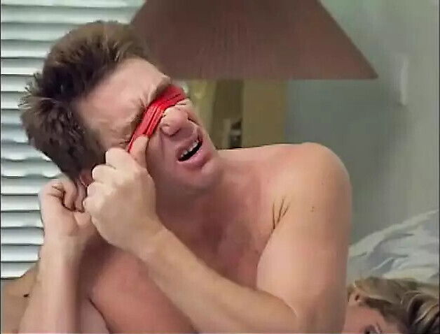 Blonde slave outside giving head masked master