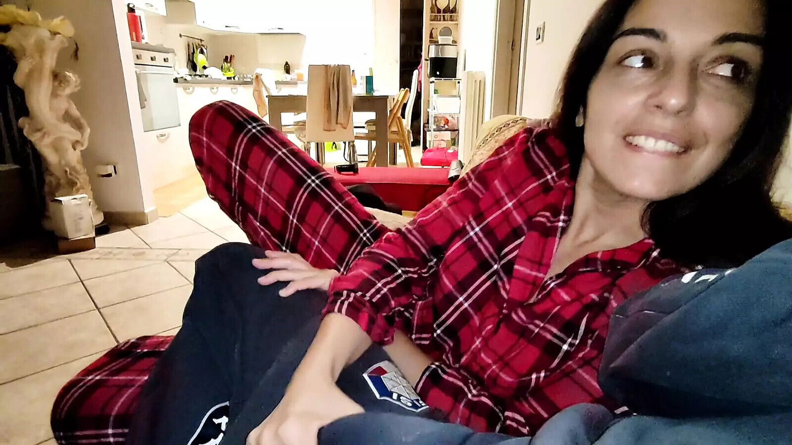 Wife pajamas fucks friend silence while husband sleeps room